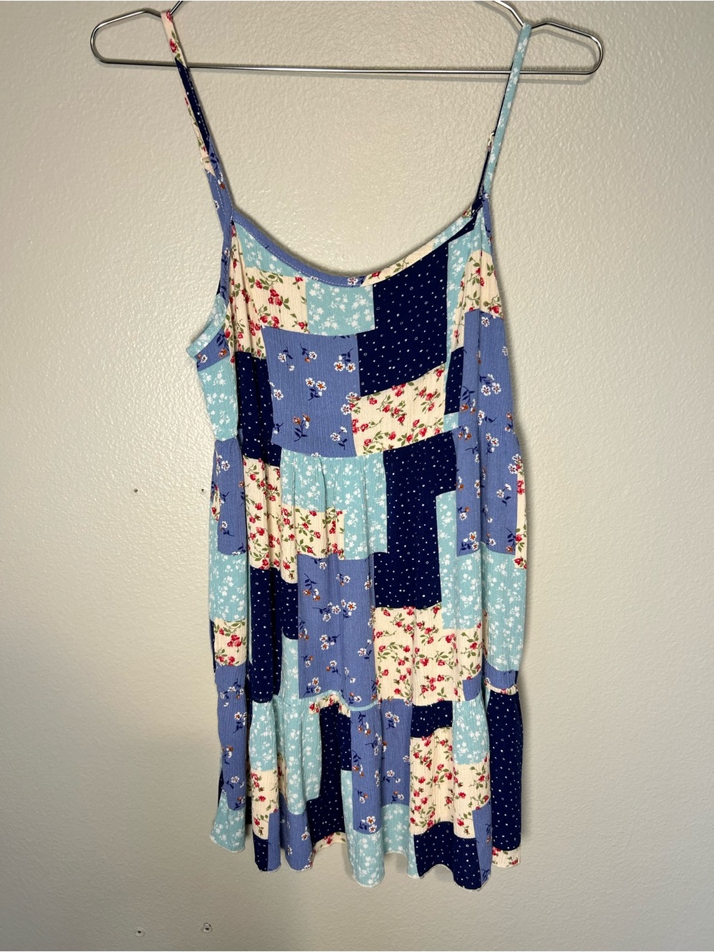 Altar’d State Patchwork Sundress Medium Navy, Light Blue & Cream Floral
